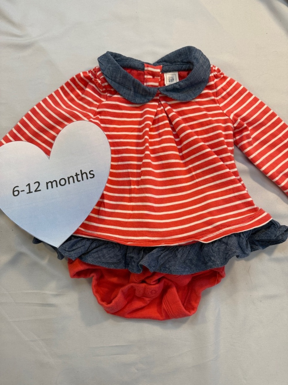 GAP - Red and White Striped Baby Shirt with Bodysuit/Onesie top w Blue Collar